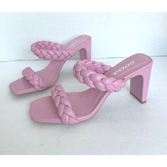 NWOT SODA Braided Strap Square Toe Sandal Pink
Vegan Leather Dressy High Heels 7 - Picture 2 of 16